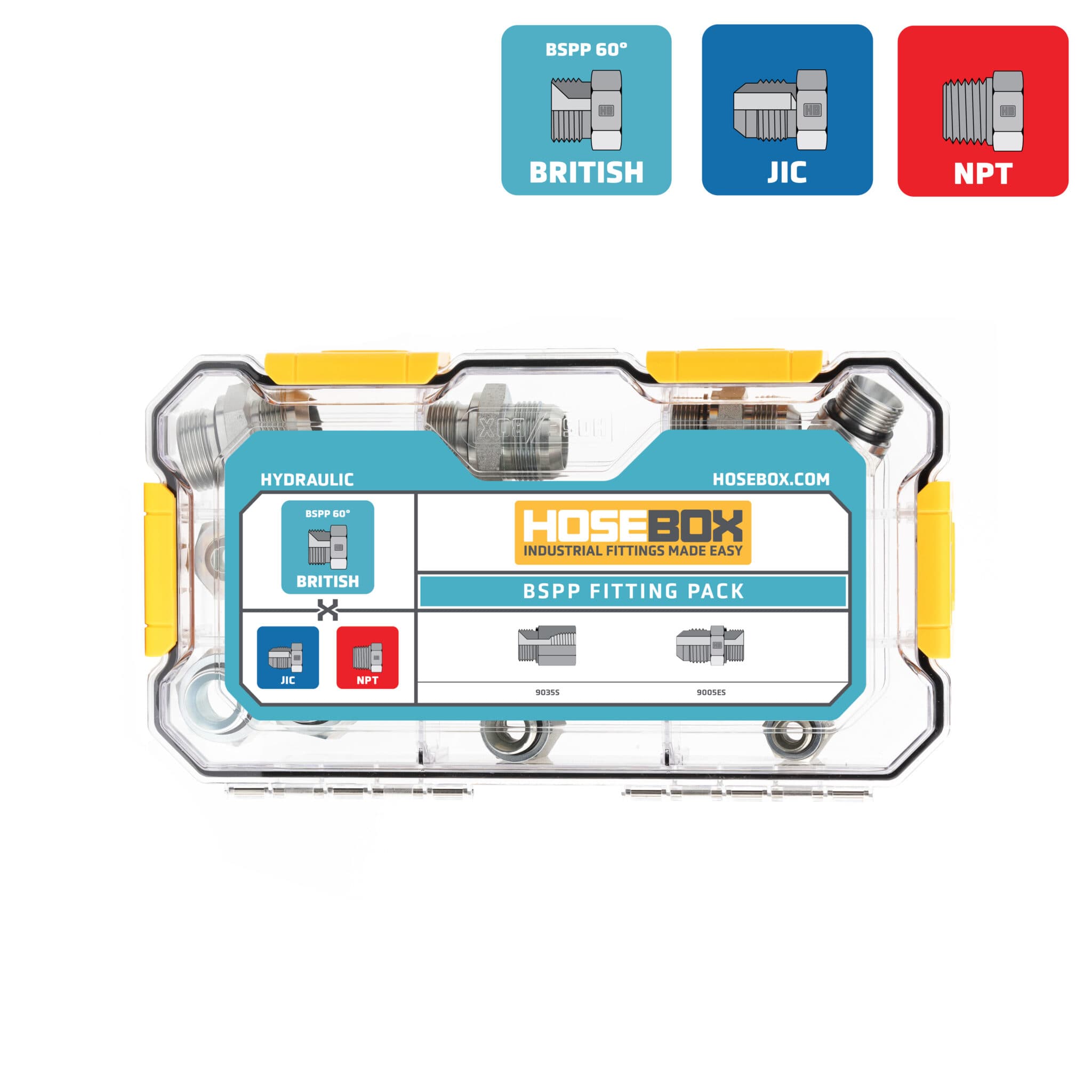 HoseBox Easy Pack BSPP to JIC & NPT Adapters | 22-Piece Kit