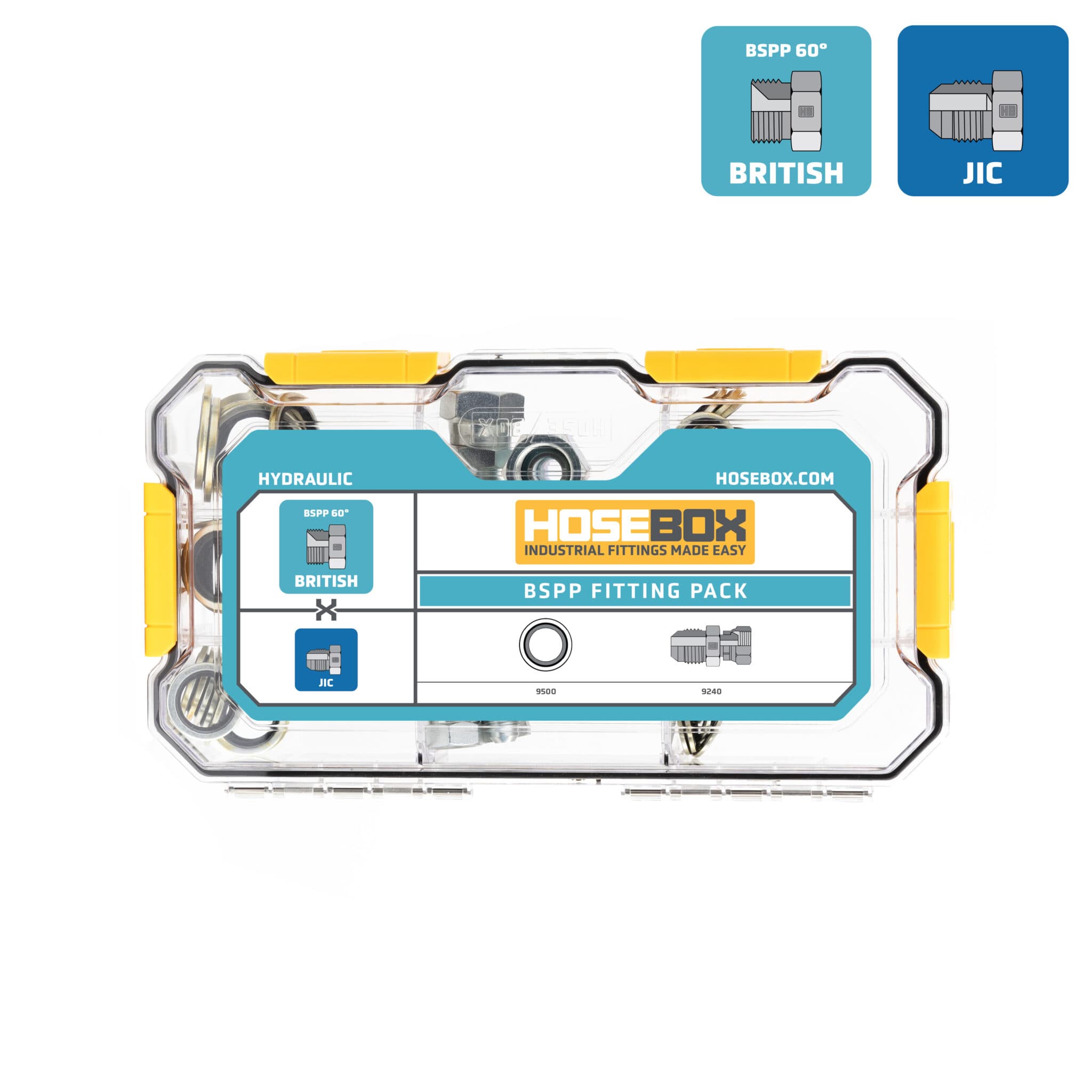 HoseBox Easy Pack BSPP to Female JIC Adapters + Seals | 70-Piece Kit